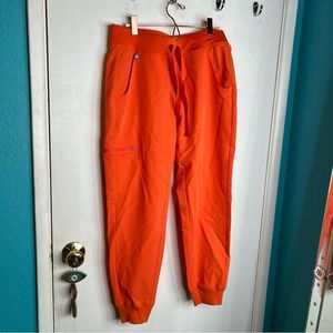 Figs orange scrub pants joggers style waist drawstring